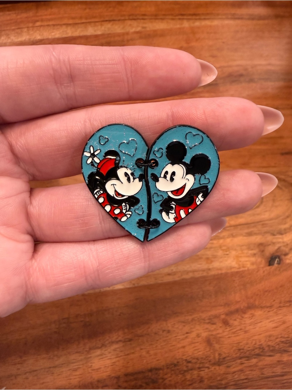 Mickey & Minnie Blue Heart Enamel Brooch - Disney Style